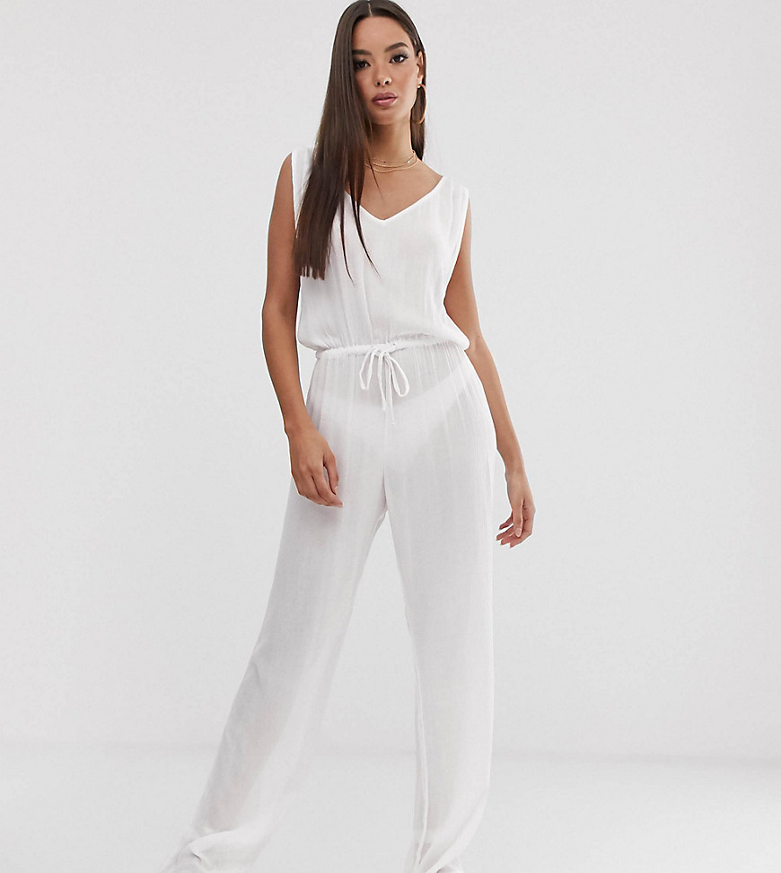 South Beach Exclusive drawstring beach jumpsuit in white