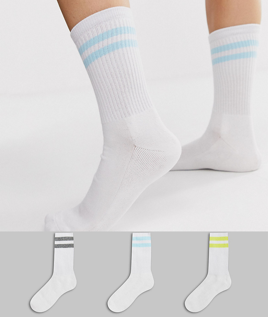 French Connection sports stripe 3 pack socks in pastel multi