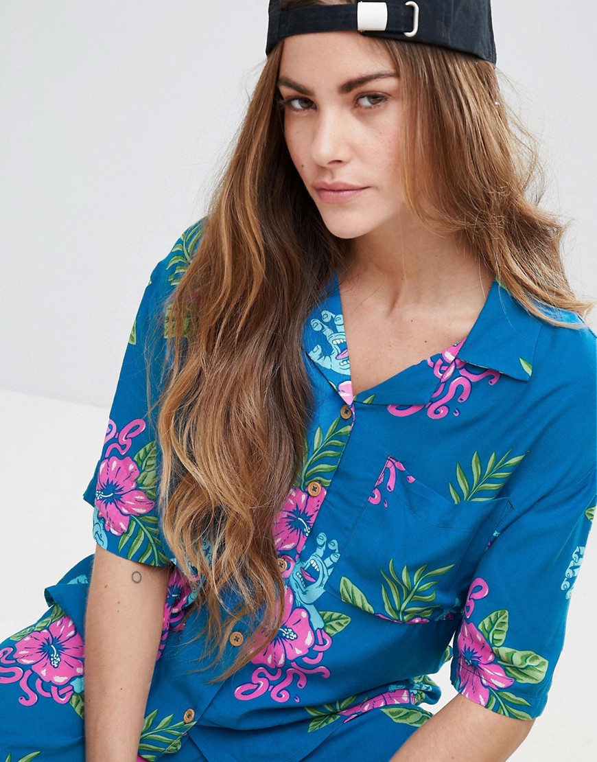 Santa Cruz Tropical Shirt With All Over Screaming Hand Graphic Co-Ord - Navy