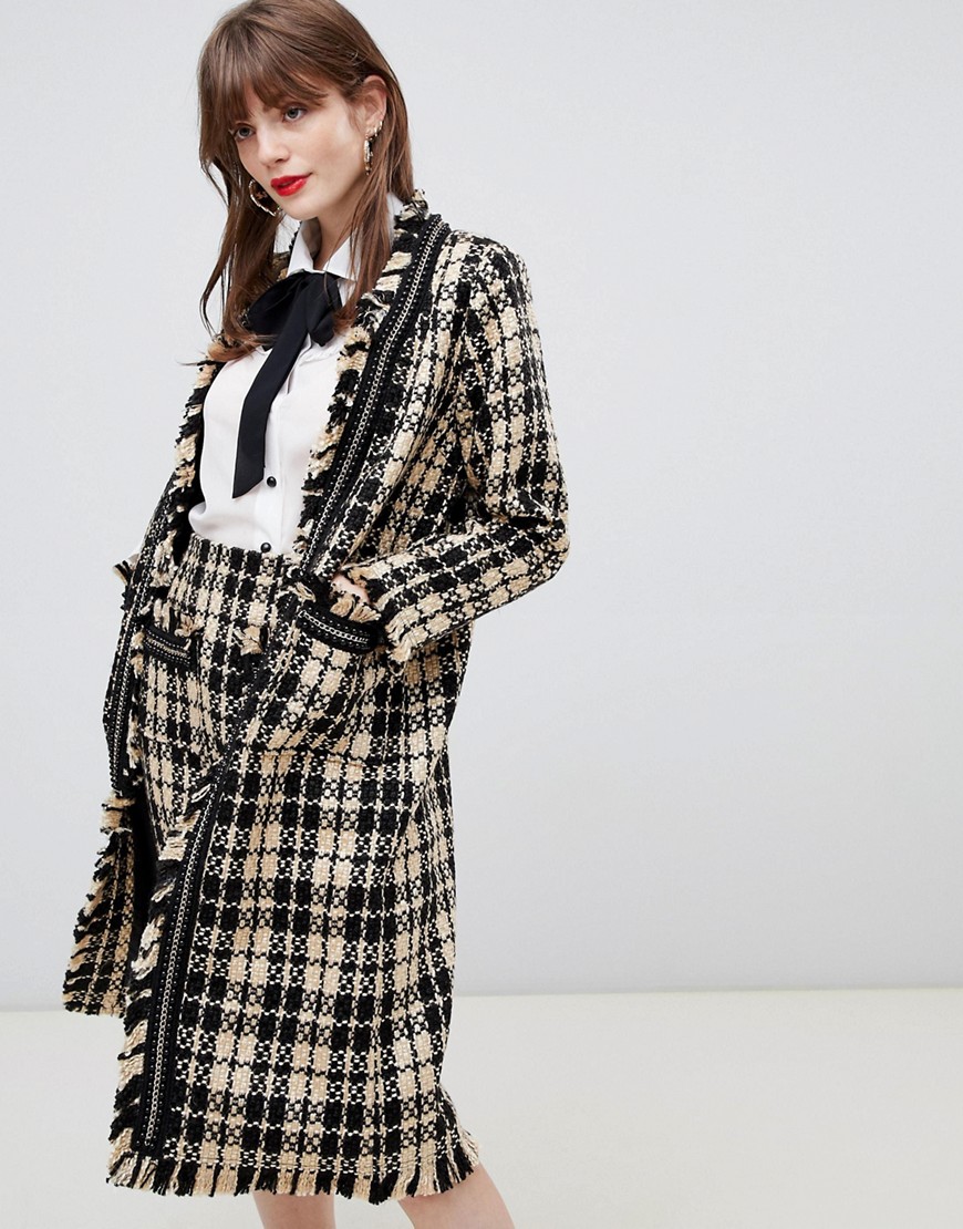 Darling Textured Checked Longline Jacket