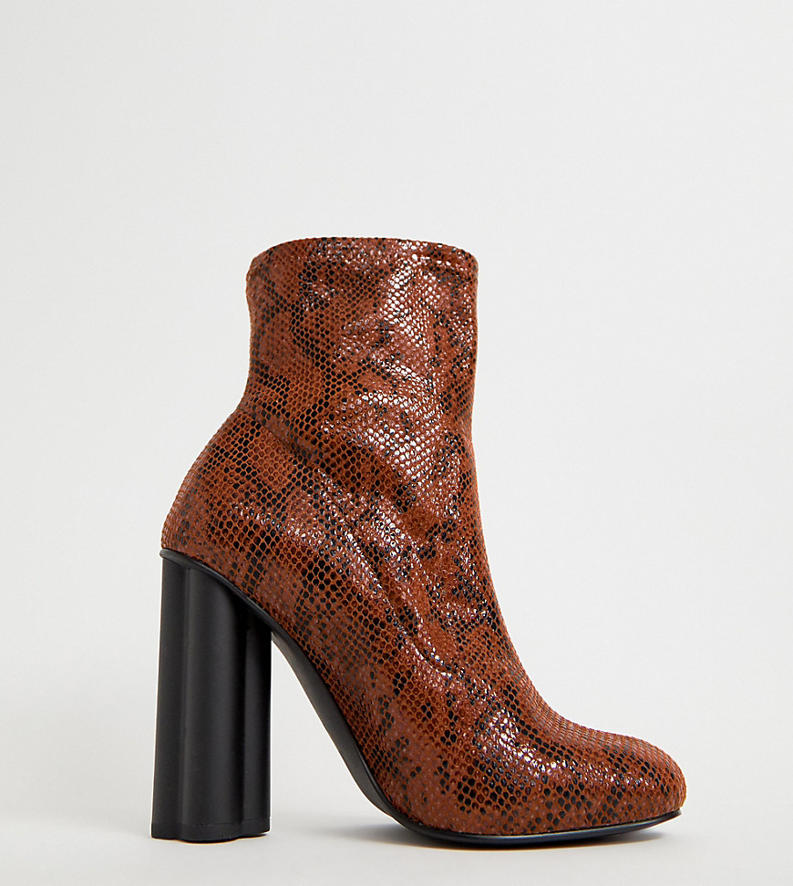 Asos Design Wide Fit Eliza Heeled Sock Boots In Snake Print-orange