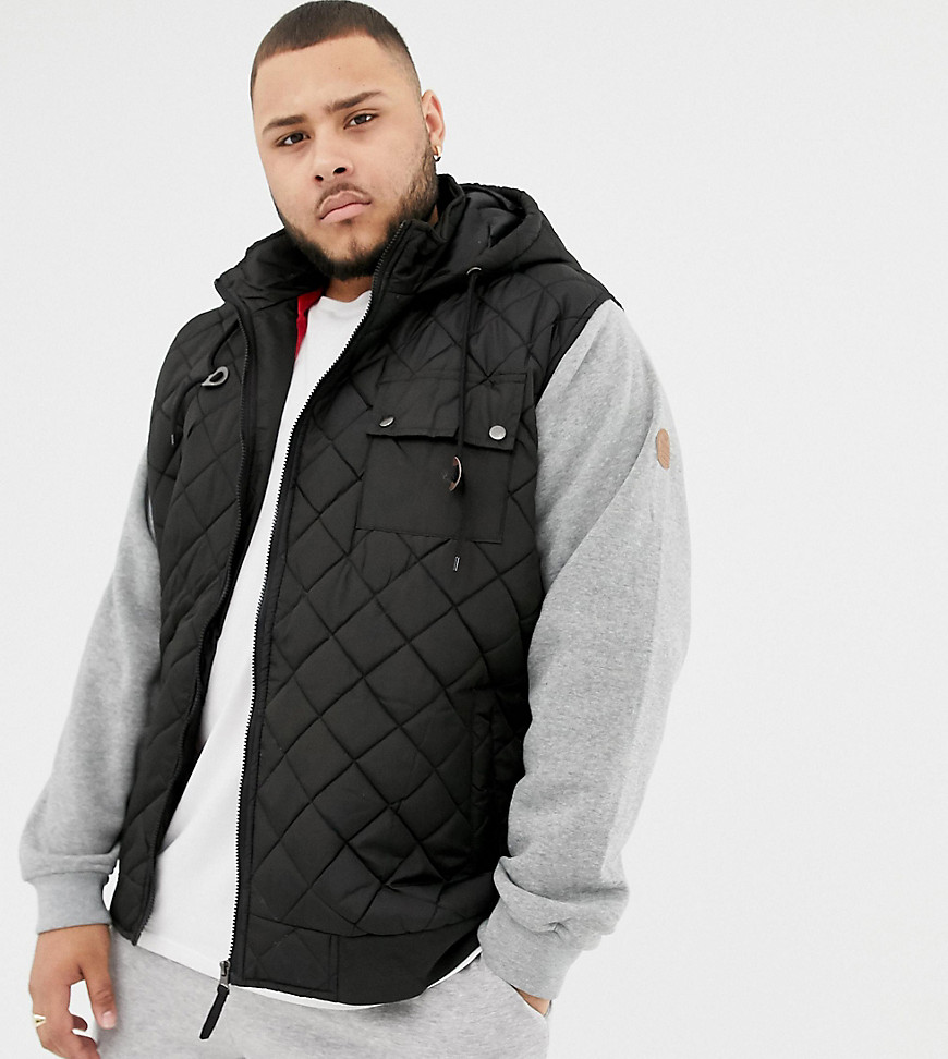Duke King Size hooded quilted jacket with jersey sleeves - Grey