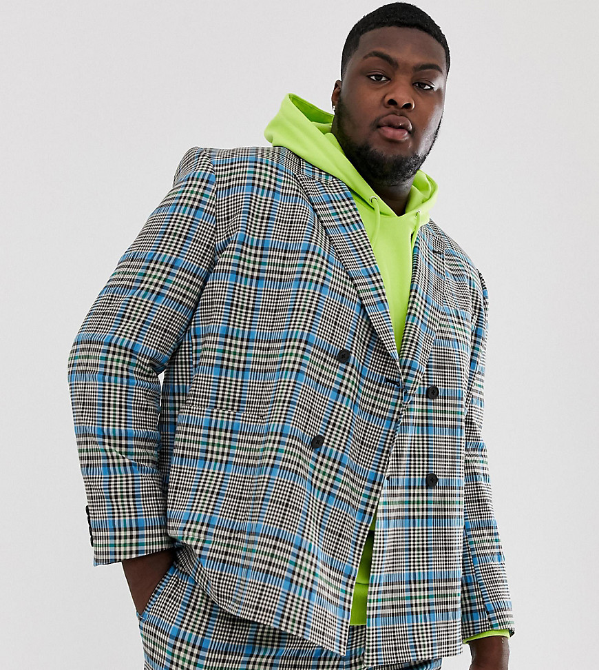 ASOS DESIGN Plus boxy suit jacket with colour pop check