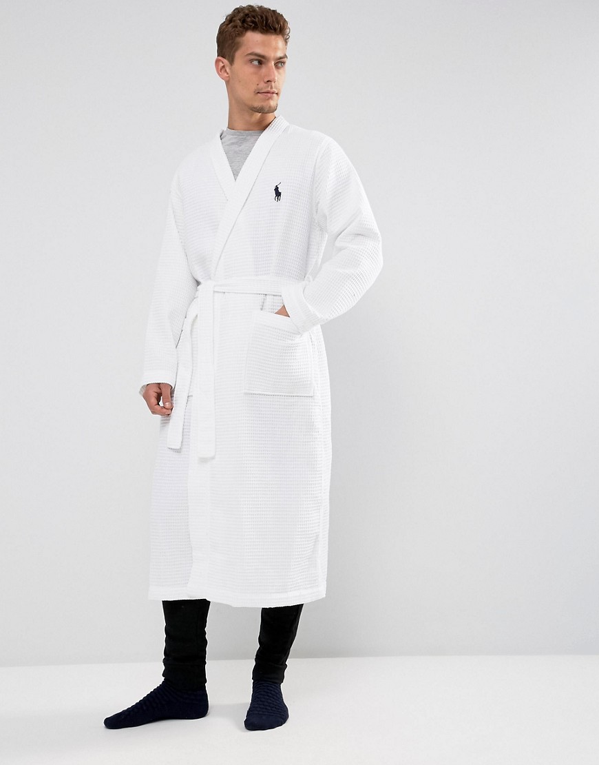 Polo Ralph Lauren kimono robe cotton waffle in white - White