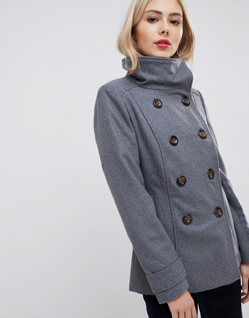 Stella Morgan Double Breasted Coat with Funnel Neck