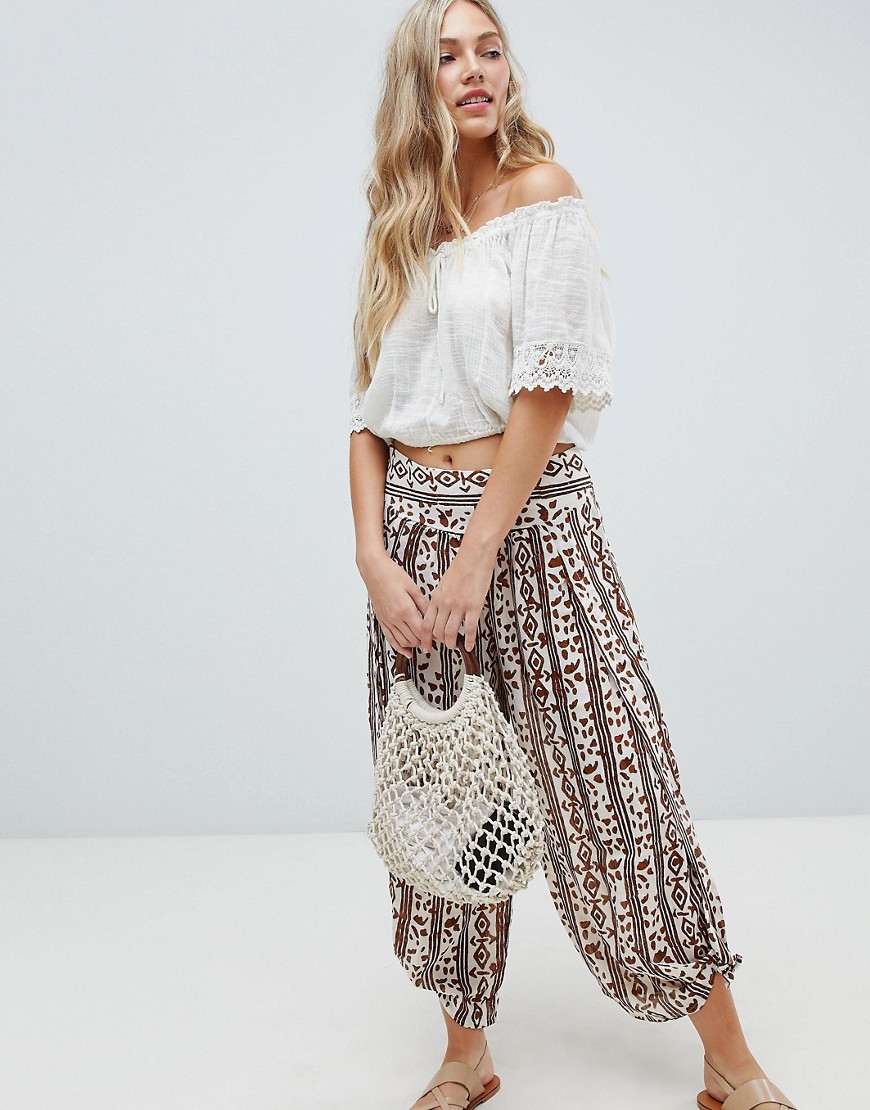 Free People elena soft printed trousers in ivory - Ivory