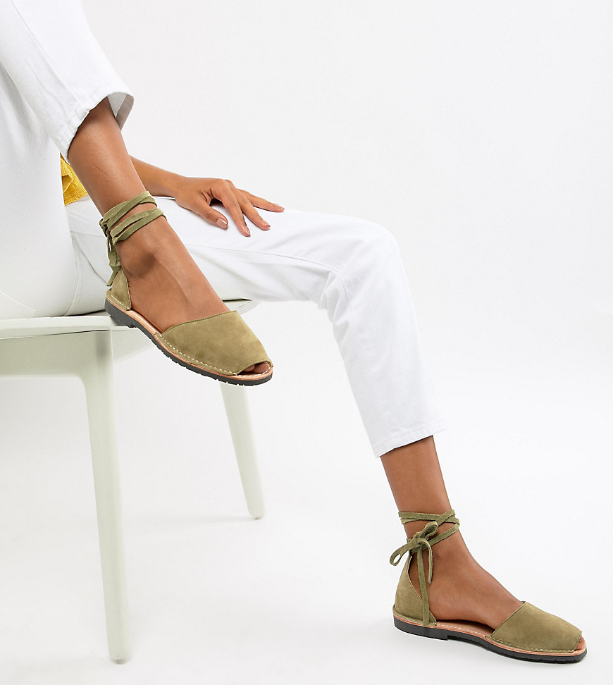 Solillas Exclusive Khaki Suede Ankle Tie Menorcan Sandals - Khaki exclusive