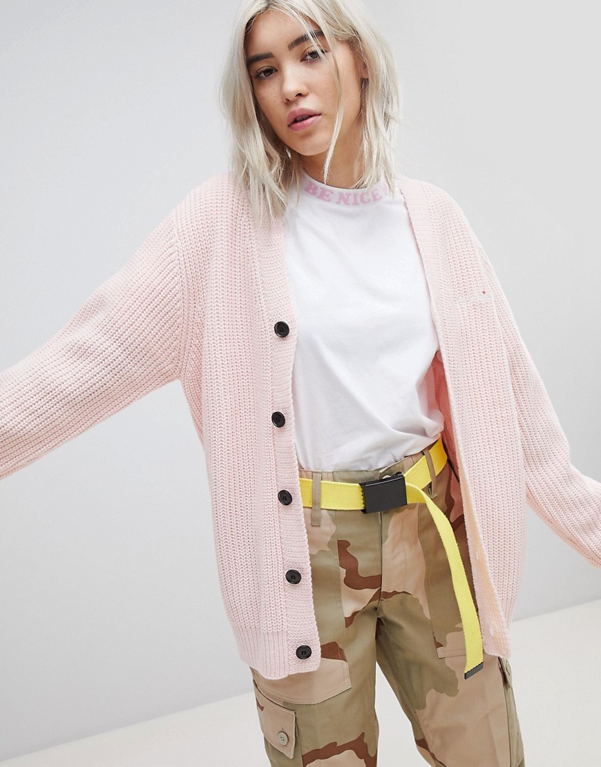 RIPNDIP Oversized Button Through Cardigan With Slogan Embroidered
