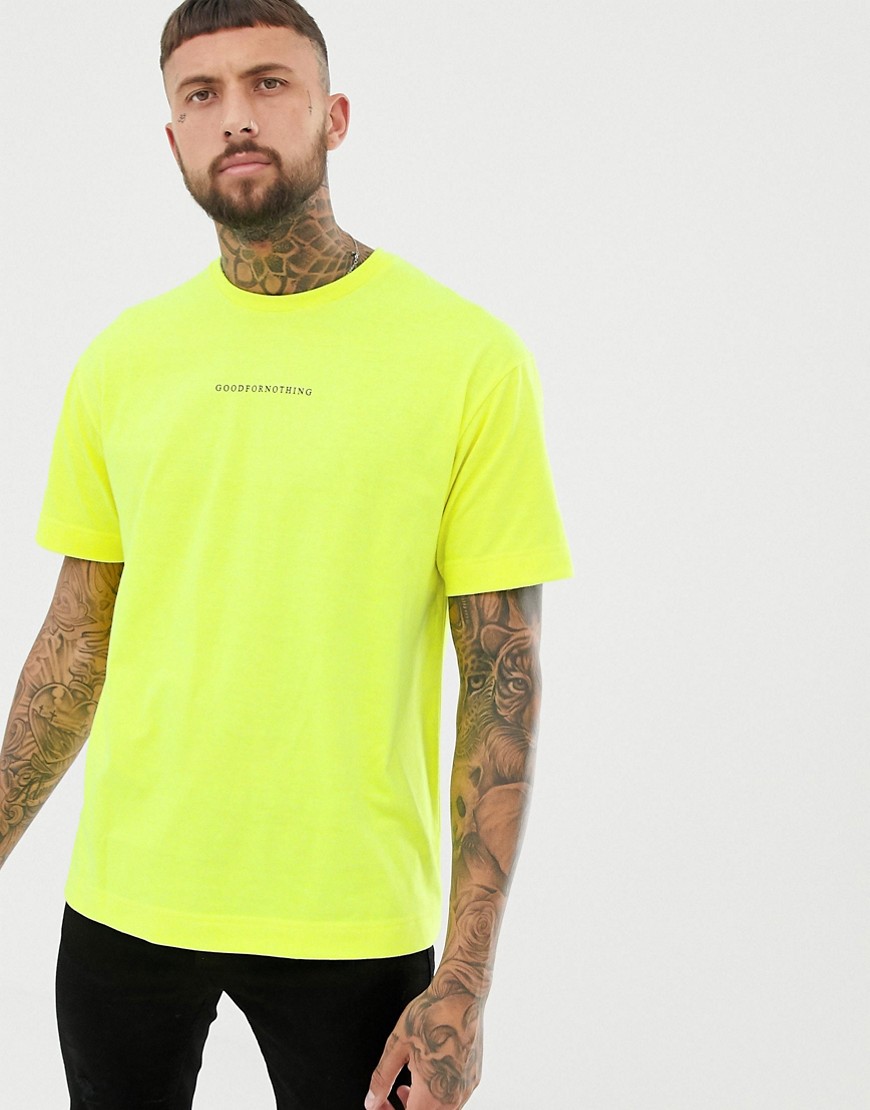 Good For Nothing oversized t-shirt with logo in neon - Yellow