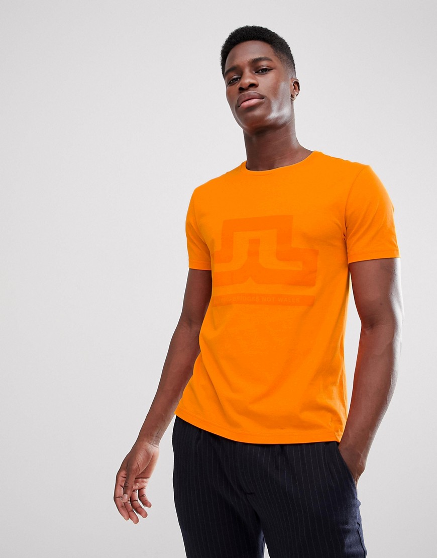 J Lindeberg large logo crew neck t-shirt in orange
