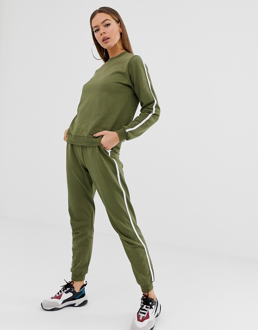 Asos Design Tracksuit Sweat / Basic Jogger With Tie With Contrast Binding-green