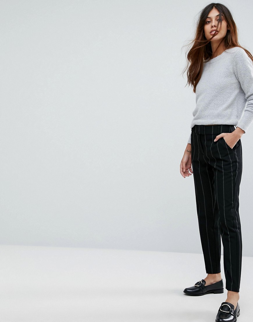 Vero Moda Striped Tailored Trousers - Black