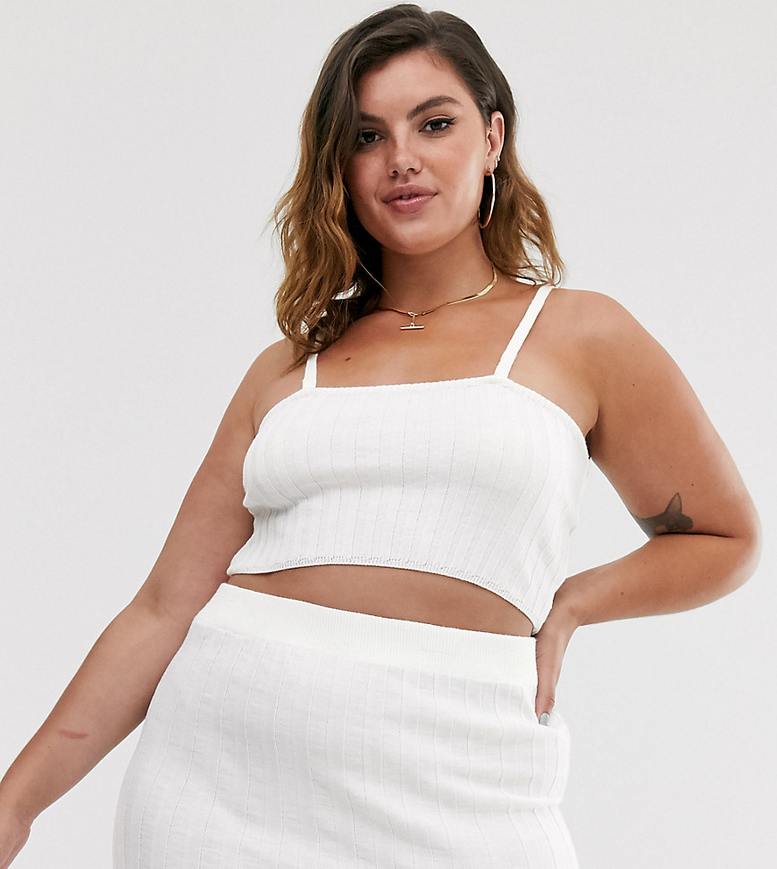 In The Style Plus knitted ribbed crop top in white