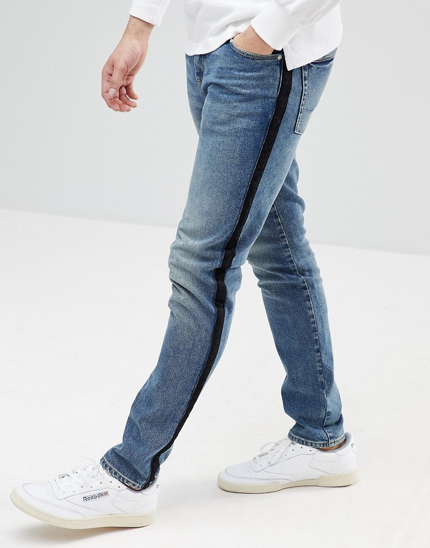 ASOS Skinny Jeans In Dark Wash Blue With Side Stripe