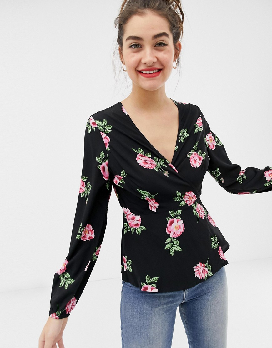 Influence floral print wrap blouse