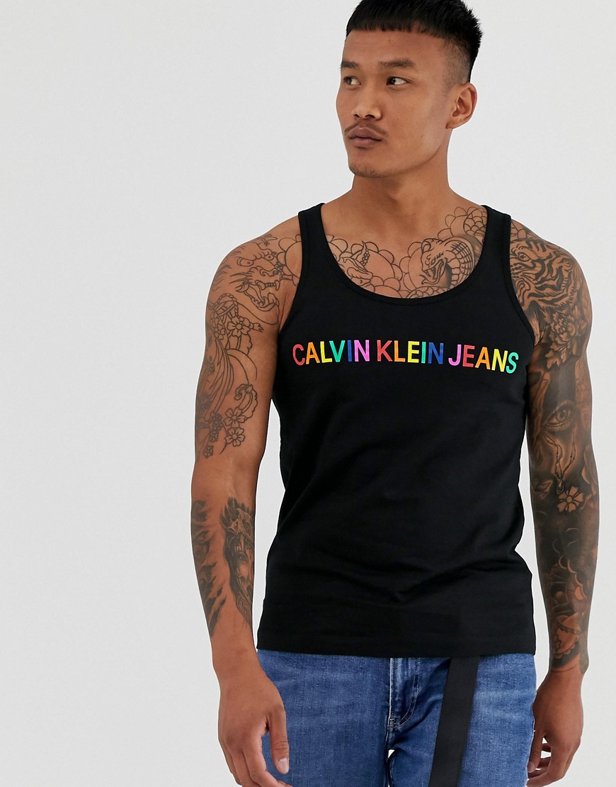 Calvin Klein Jeans Pride rainbow logo vest in black