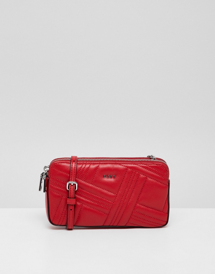 DKNY allen leather quilted top zip bag in red