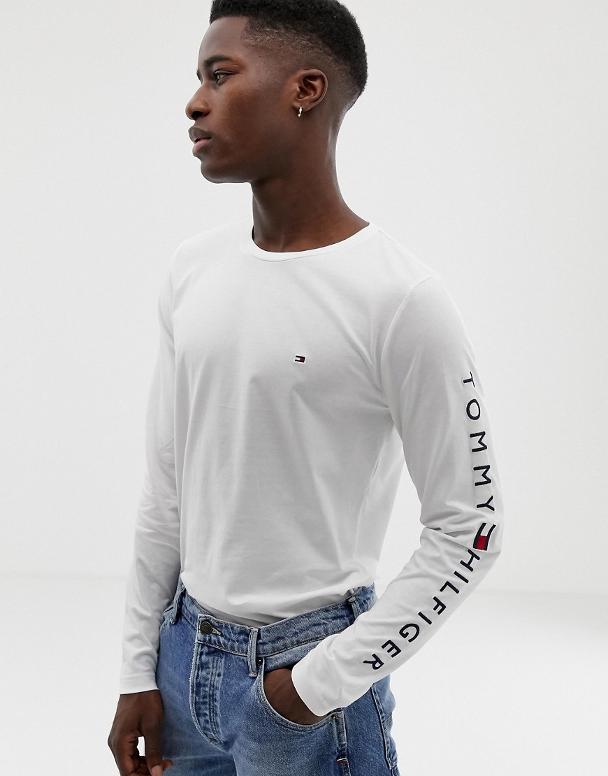Tommy Hilfiger sleeve logo long sleeve top in white