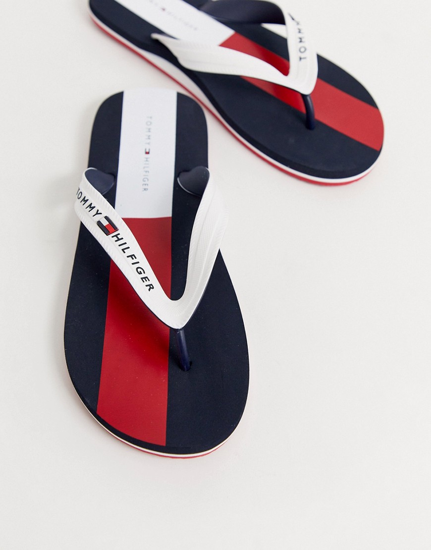 Tommy Hilfiger flip flop with flag sole and side branding in white