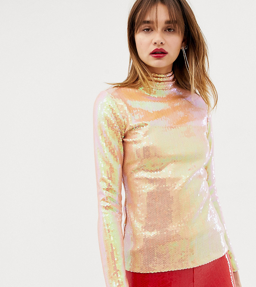 Warehouse x Ashish sequin funnel neck top in pink