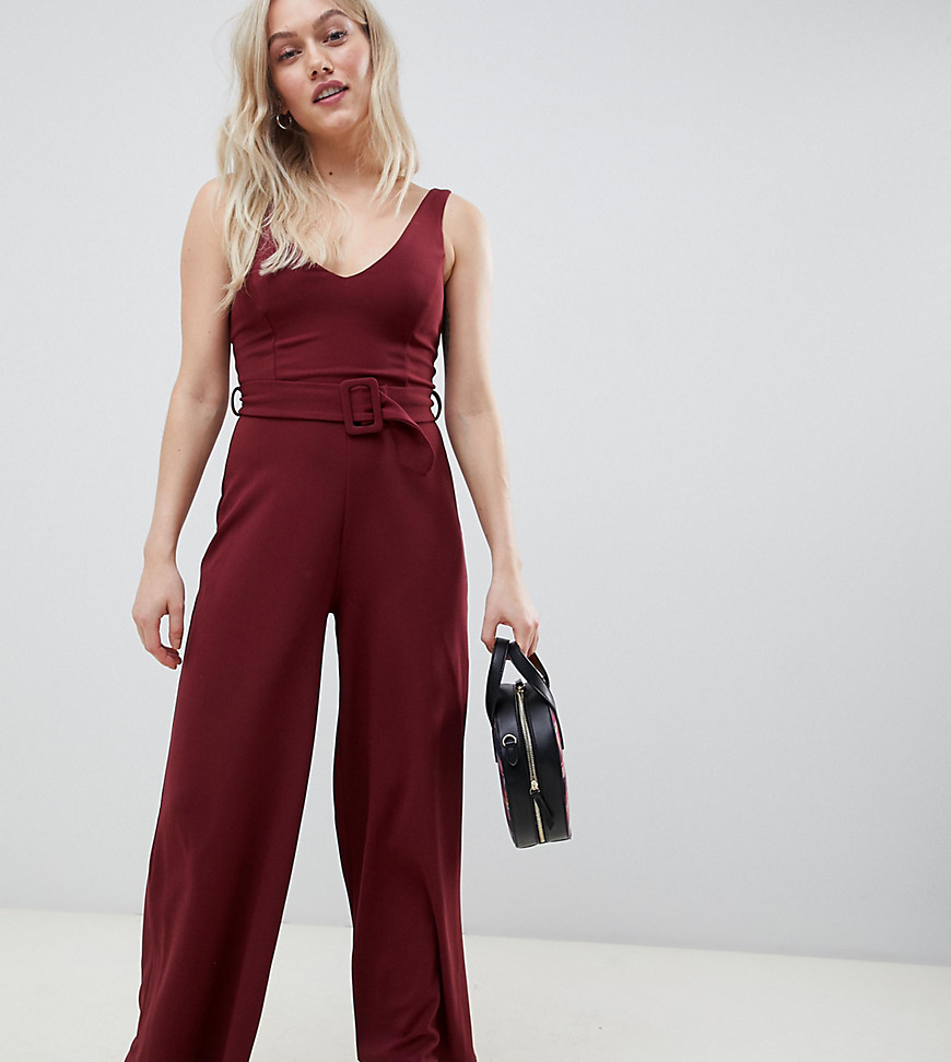 New Look Petite belted jumpsuit in red