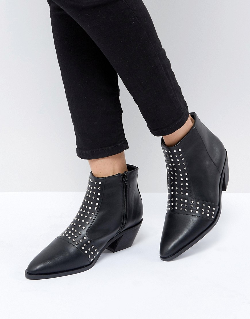 St Sana Studded Angular Heel Boot - Black silver stud