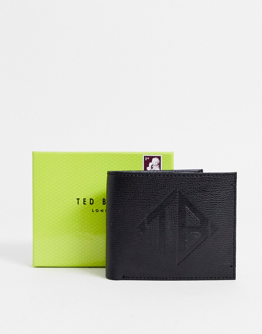 Ted Baker Meoe embossed logo leather RFID bi-fold wallet in black