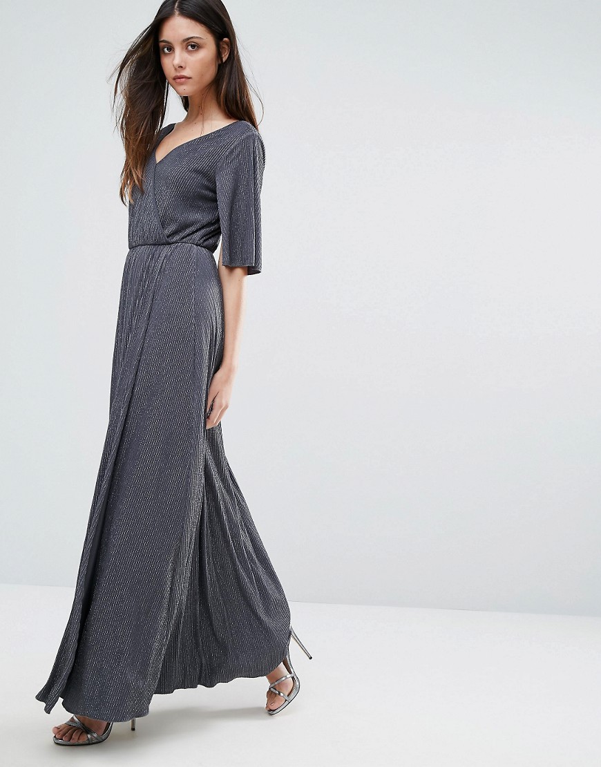 Warehouse Split Sleeve Wrap Maxi Dress - Black