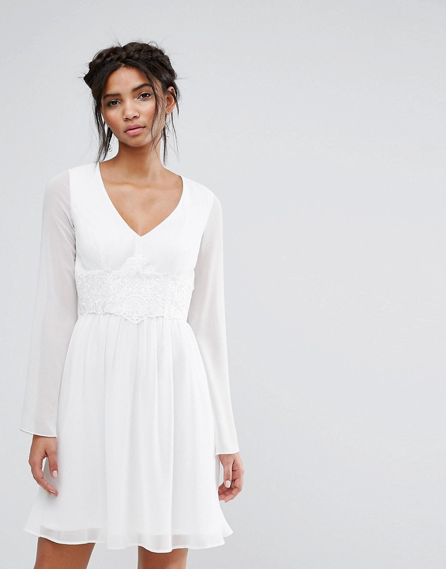 Elise Ryan Skater Dress With Lace Waist - White