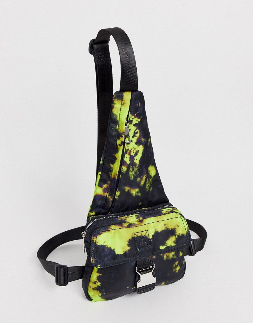 ASOS DESIGN sling harness bag in tie dye print