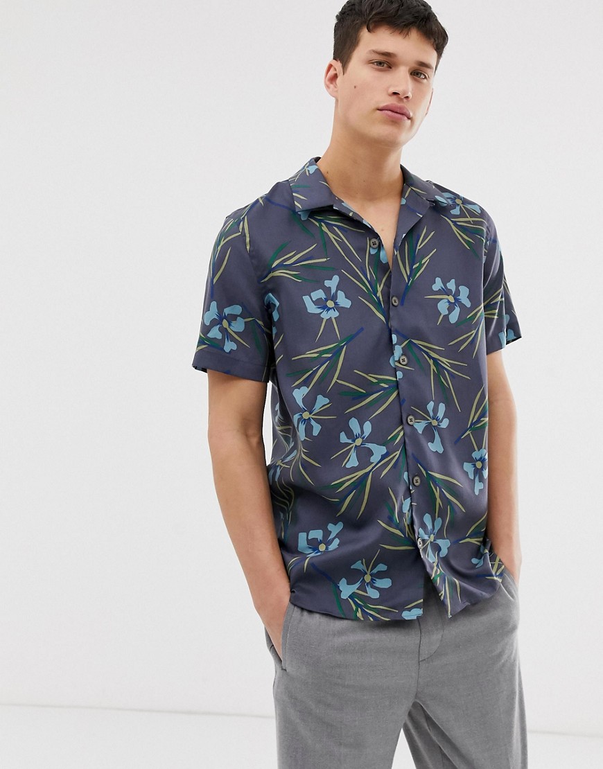 PS Paul Smith short sleeve floral print shirt in grey