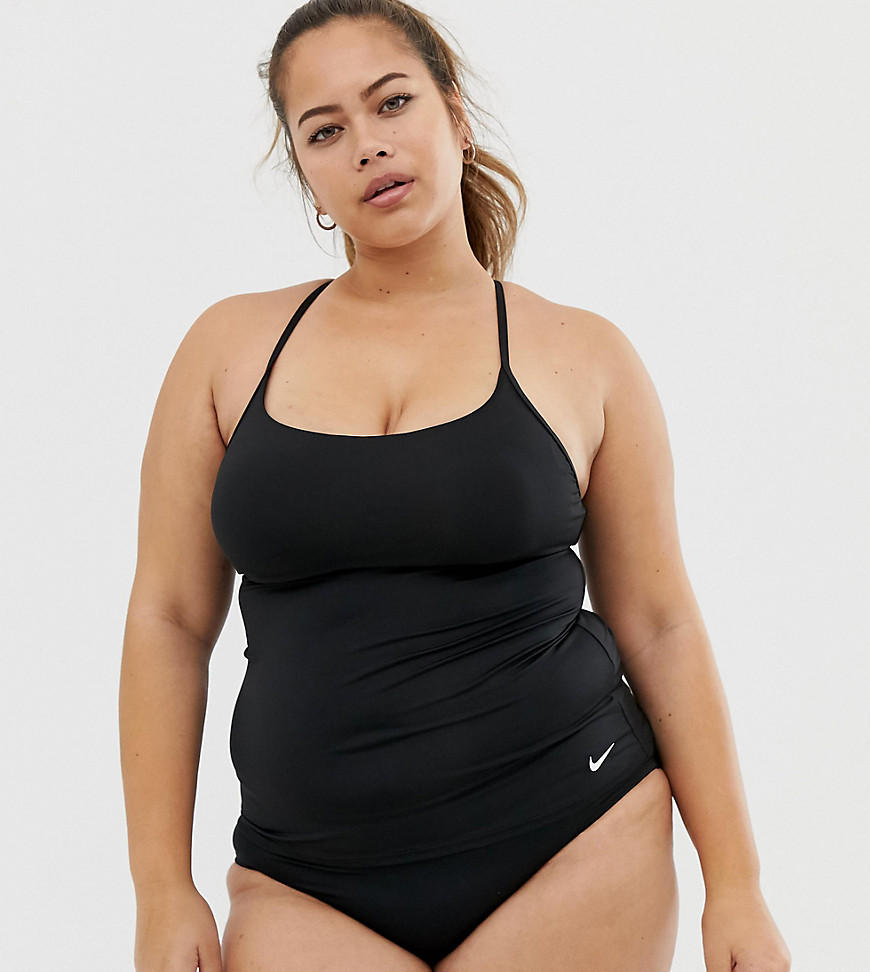 Nike Curve cross back tankini bikini top in black