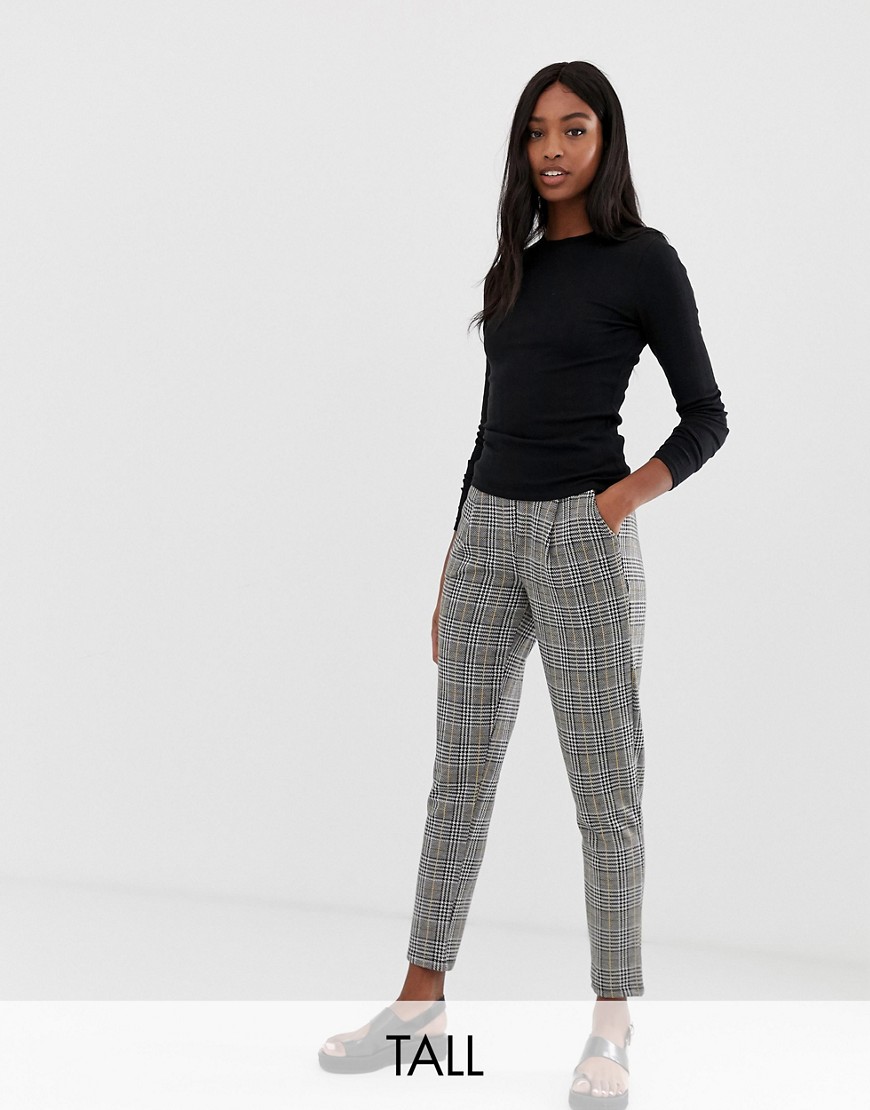 New Look Tall pull on check trousers in grey