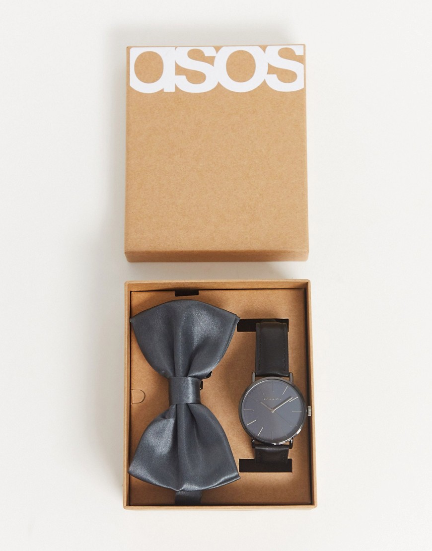 Asos Design Gift Watch In Black With Bow Tie