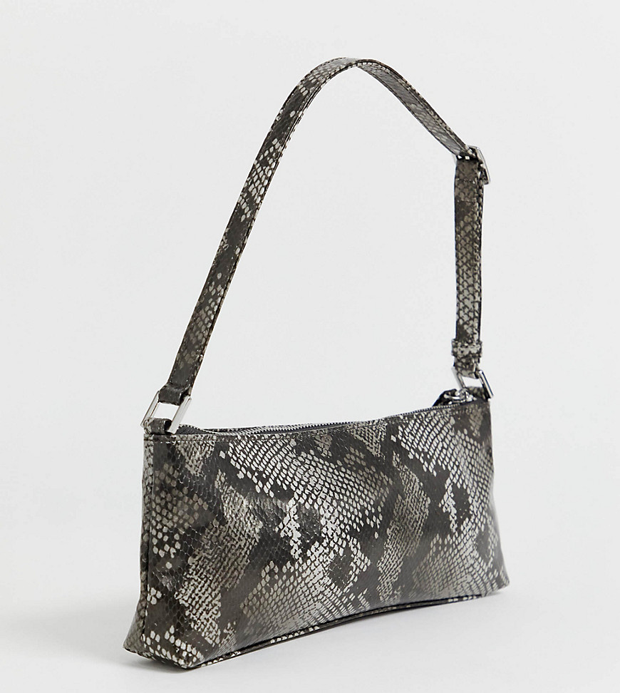 Monki snake print handbag in grey