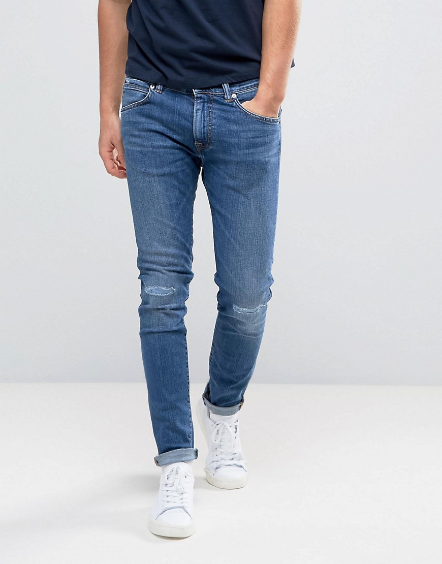 Edwin ED-85 Slim Tapered Drop Crotch Jeans Baroque Wash Knee Rips - Baroque...