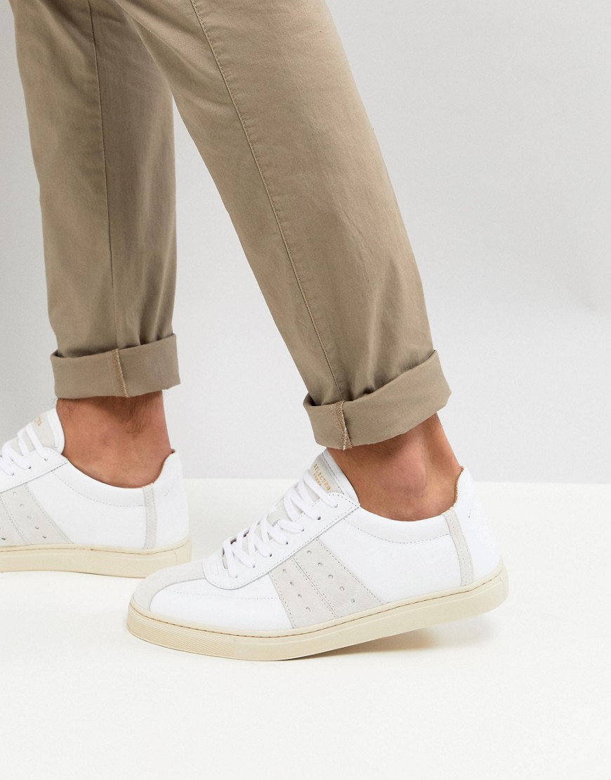 Selected Homme Premium Trainers With Panel Details - White