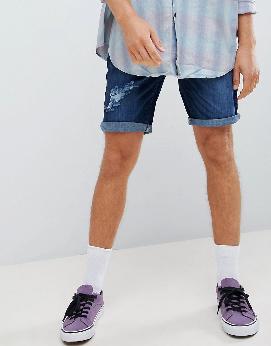YOURTURN Denim Shorts In Blue With Rips