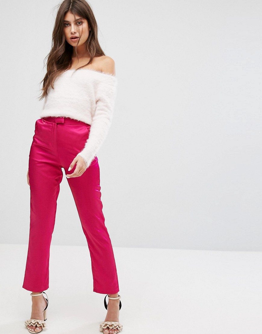 Fashion Union Cigarette Trousers In Luxe Fabric - Hot pink