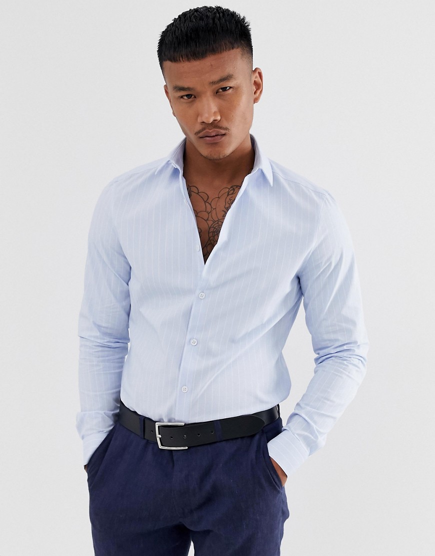 ASOS DESIGN slim fit smart textured shirt in blue & white stripe