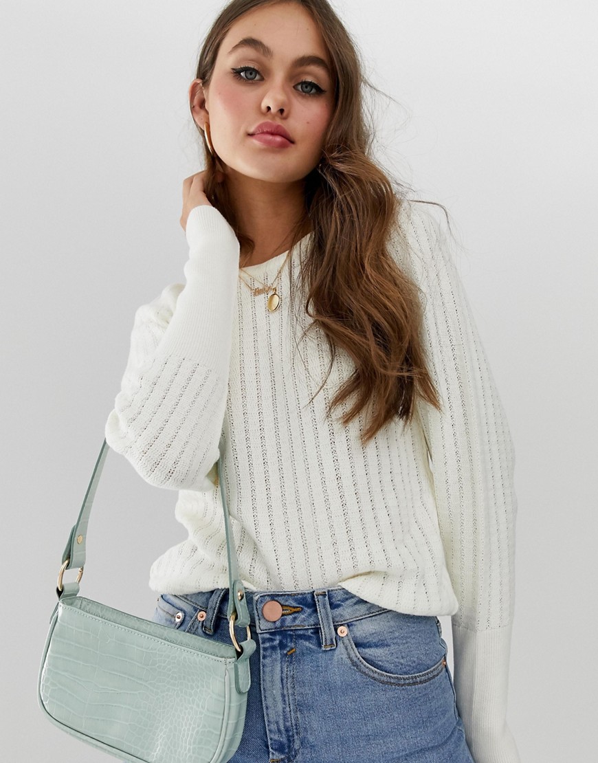 ASOS DESIGN stitch detail jumper with puff sleeve