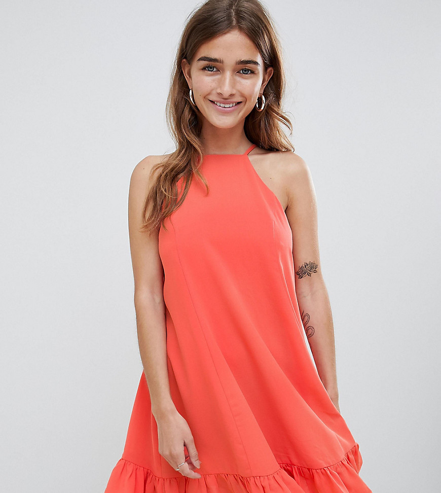 Glamorous Petite cami swing dress with ruffle hem - Orange