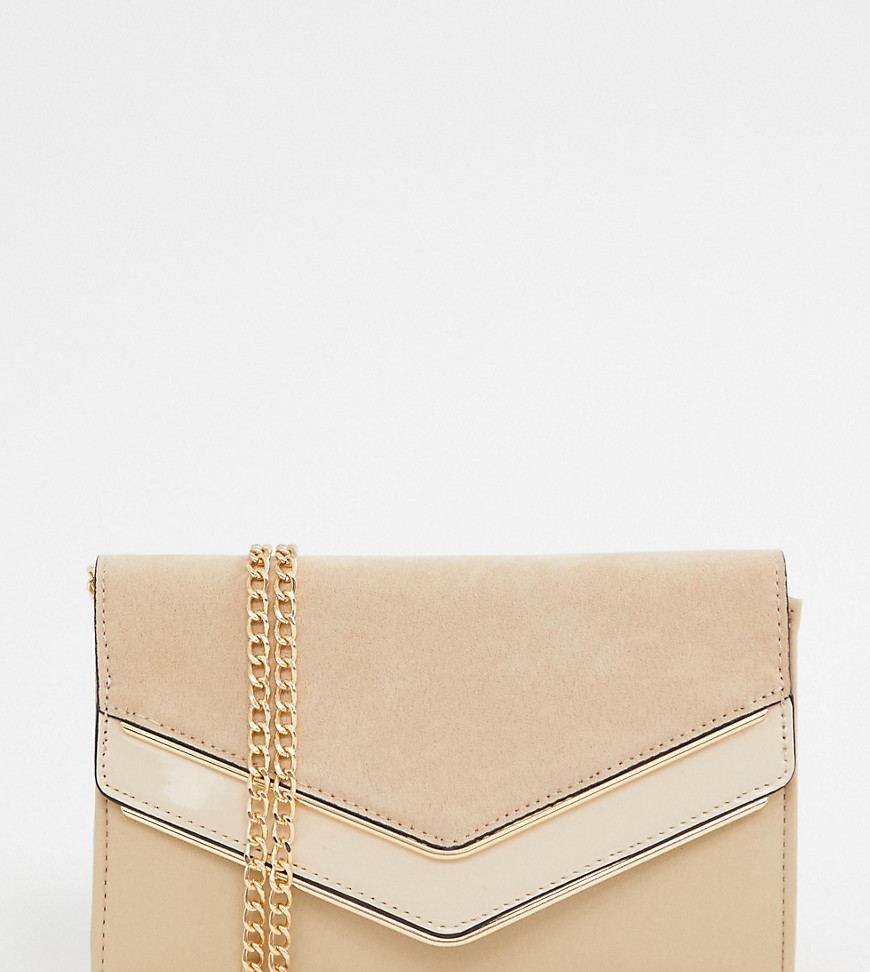 ALDO Melitoirpino beige clutch bag with gold v bar detail