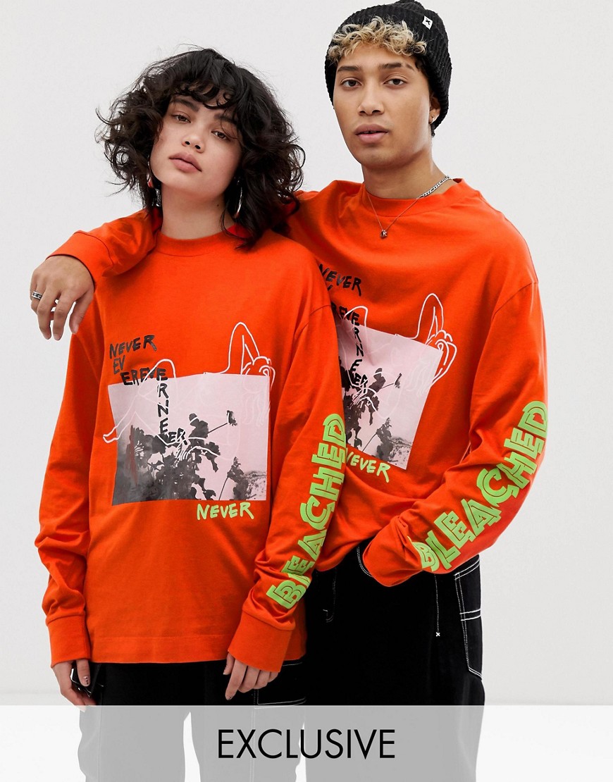 COLLUSION Unisex long sleeve t-shirt with graphic print in orange
