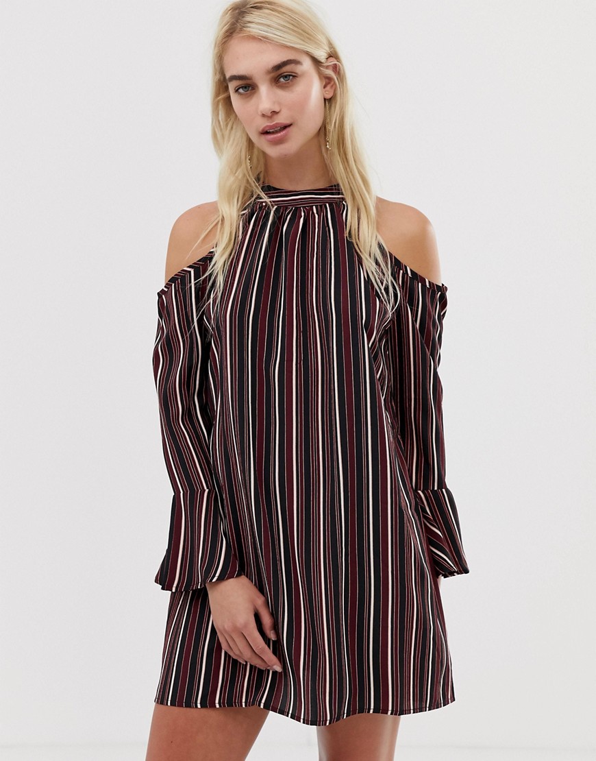 Band Of Gypsies Pinstripe Cold Shoulder Dress