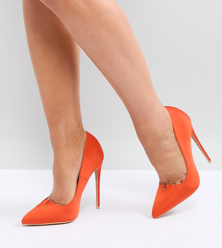 Lost Ink Wide Fit Orange Cut Out Court Shoes