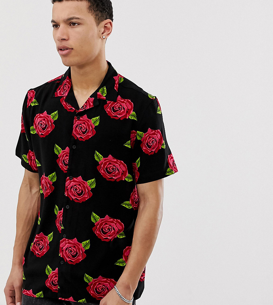 Brave Soul Tall roses shirt with revere collar