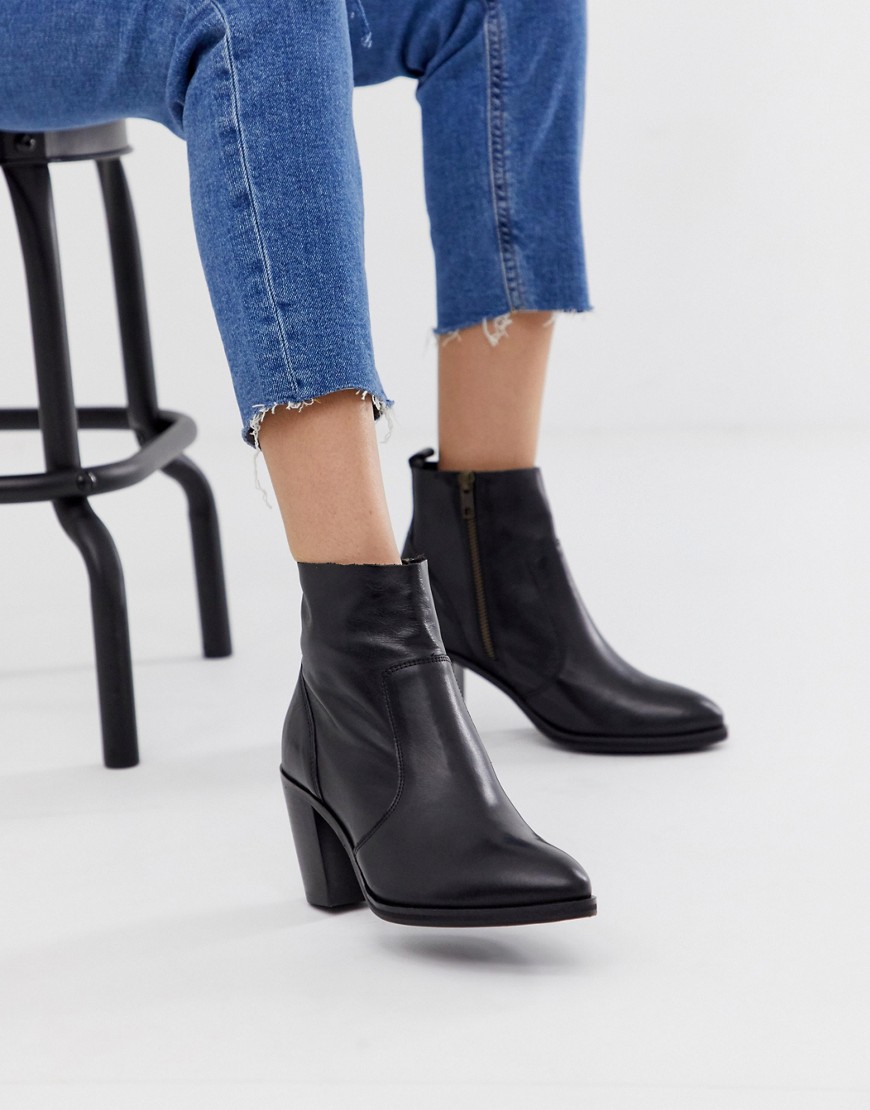 Office Aberdeen black leather chunky block heeled boot