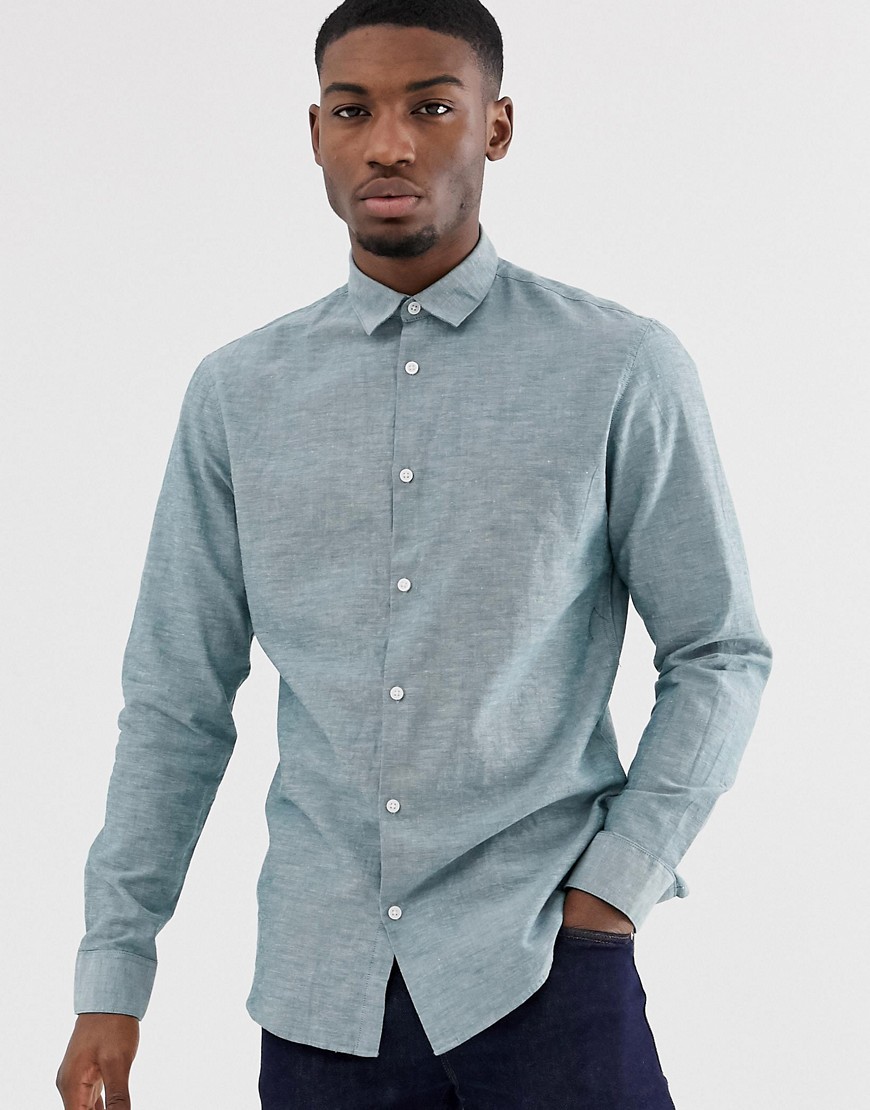 Selected Homme slim fit linen mix shirt in light green