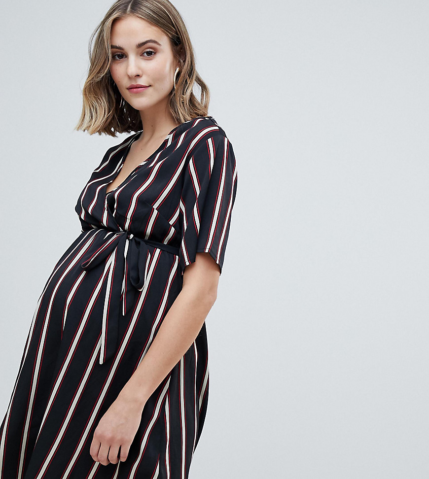 New Look Maternity wrap dress in stripe - Black pattern